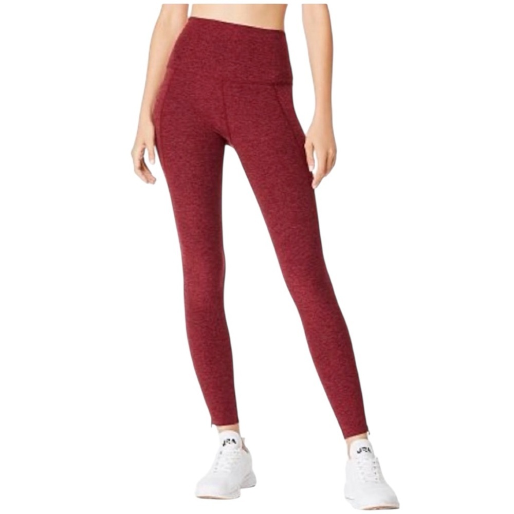 BEYOND YOGA Space Dye Subtle Zip Maroon Pocket High Rise Leggings